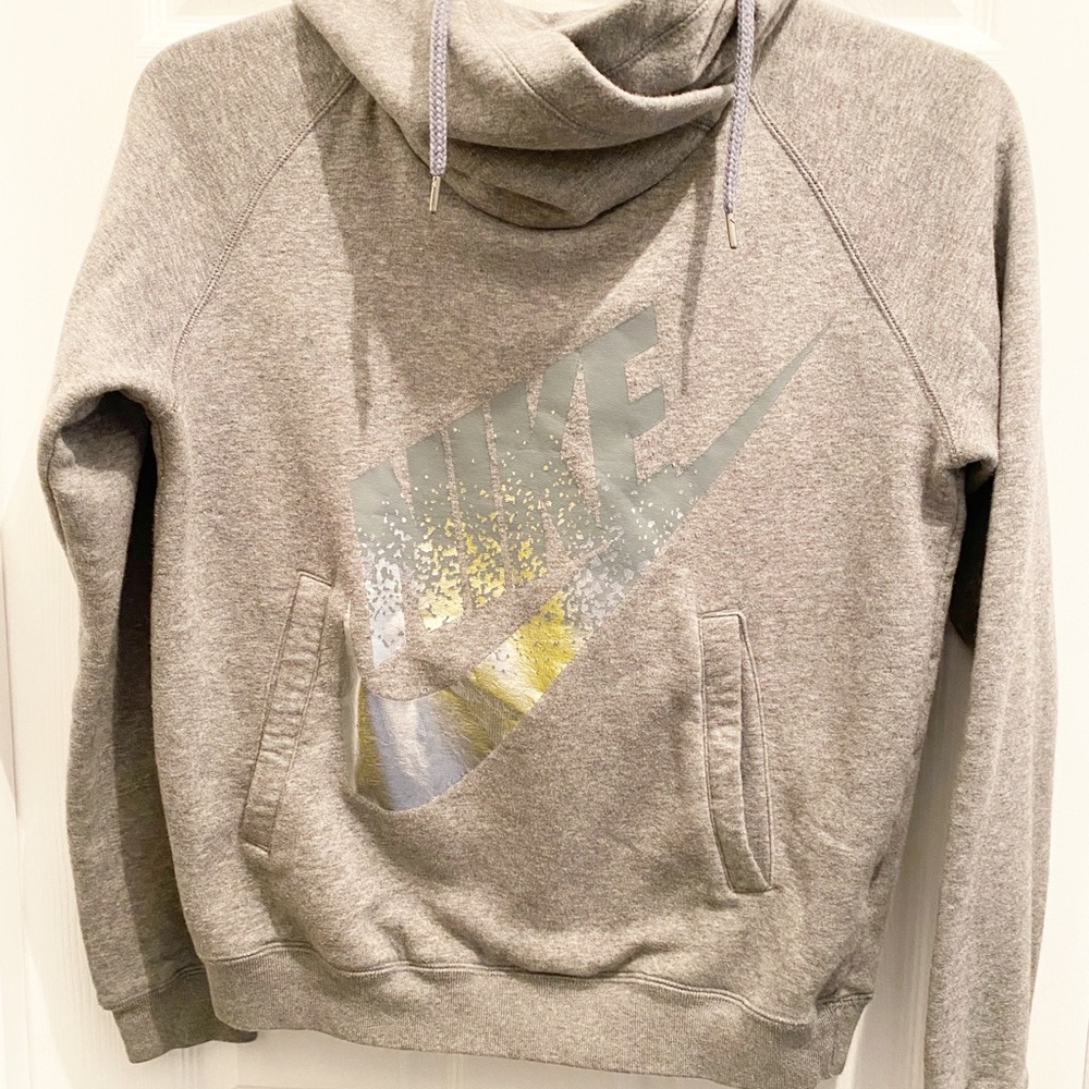 Nike Hoodie Sweatshirt With Silver Gray Spellout Medium